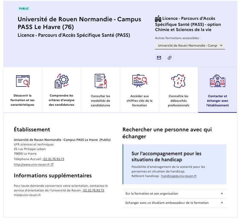 contact formation Parcoursup