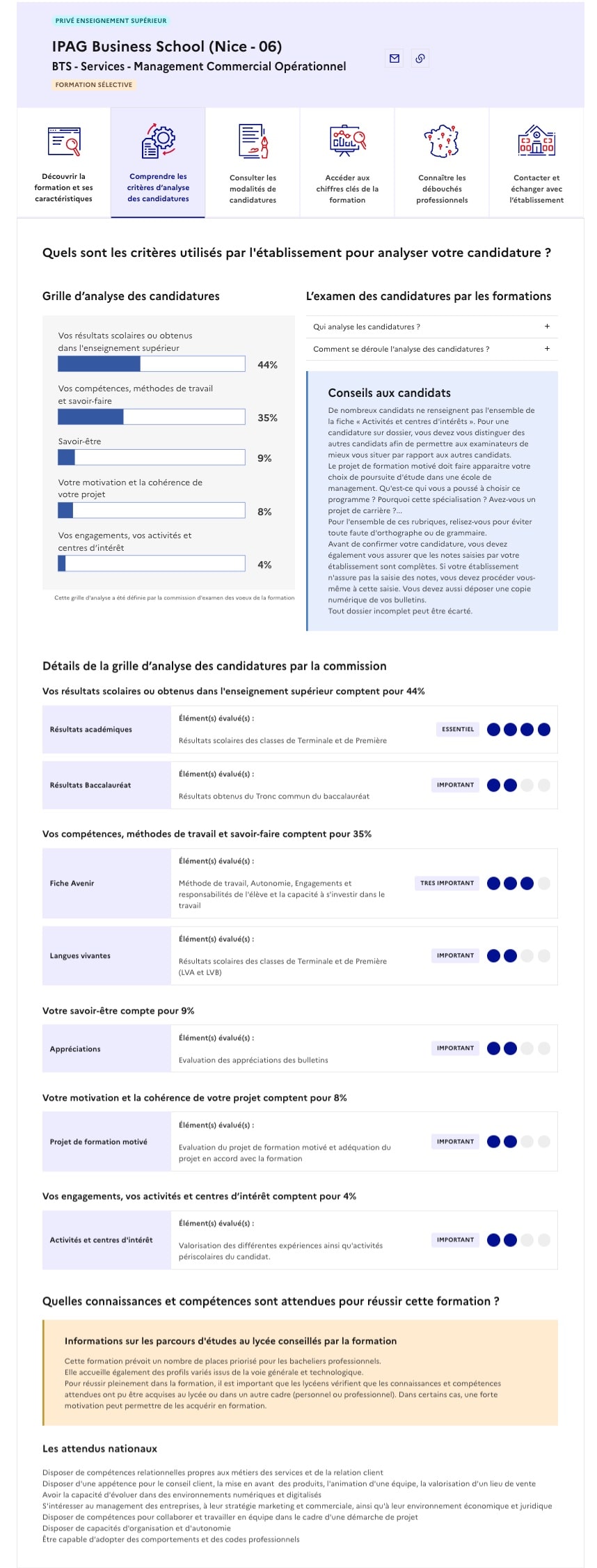 criteres examen voeux Parcoursup