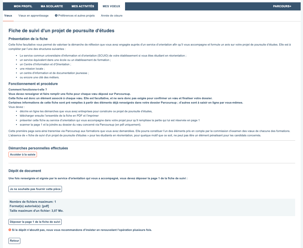 fiche de suivi de réorientation Parcoursup