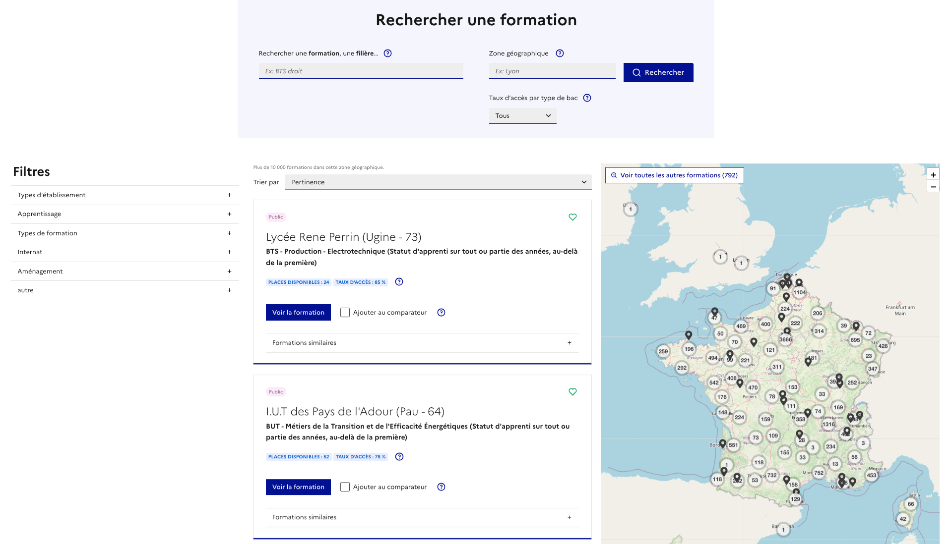 carte des formations parcoursup