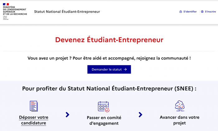 Dossier de candidature : statut national étudiant-entrepreneur