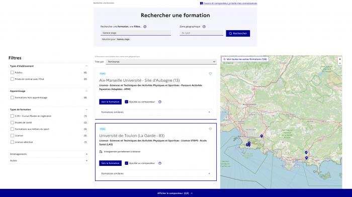 carte des formations parcoursup