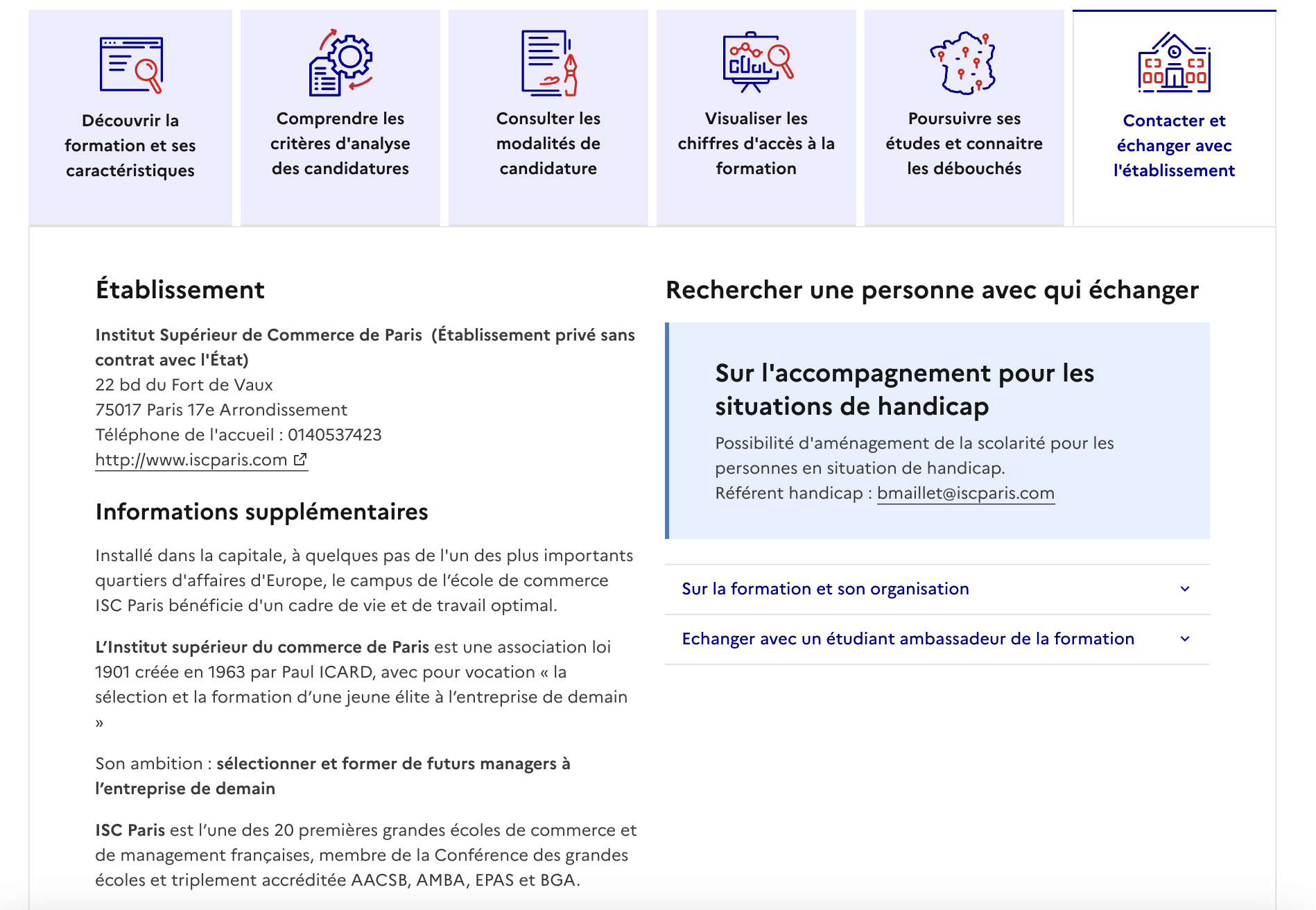 contact ISC PARIS Parcoursup