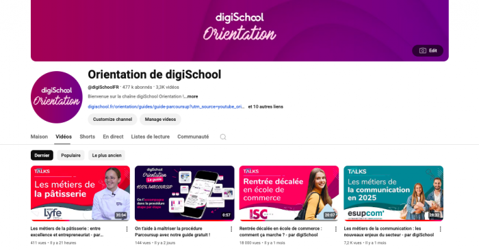 Chaîne Youtube digiSchool Orientation