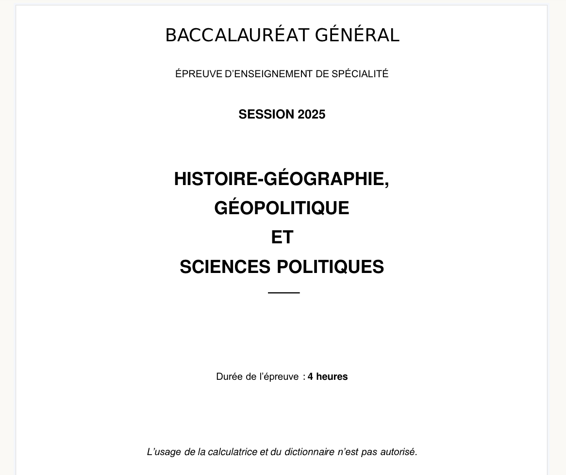 sujet HGGSP bac 2025 Amérique du nord