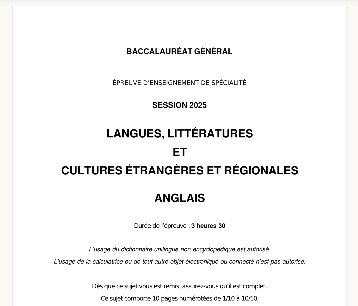 sujet bac LLCER 2025 Amérique du nord