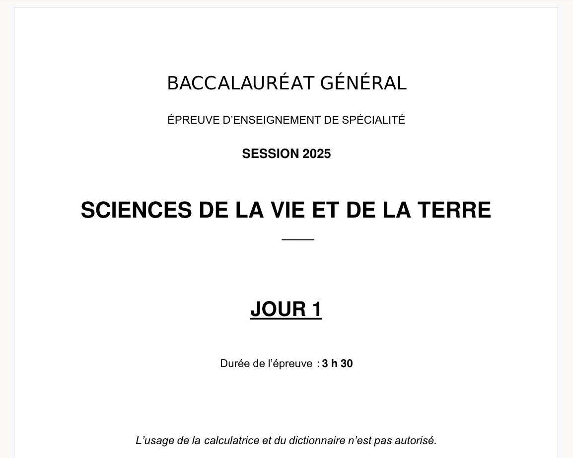 sujet bac 2025 SVT Amérique du nord
