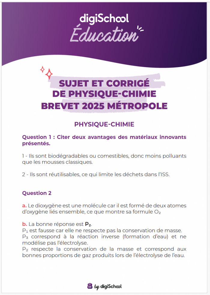 corrigé sujet physique brevet 2025