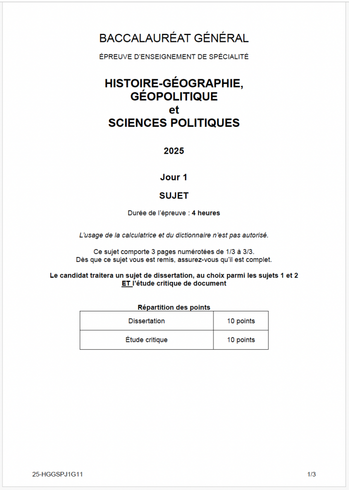 sujet HGGSP 2025 centres étrangers groupe 1