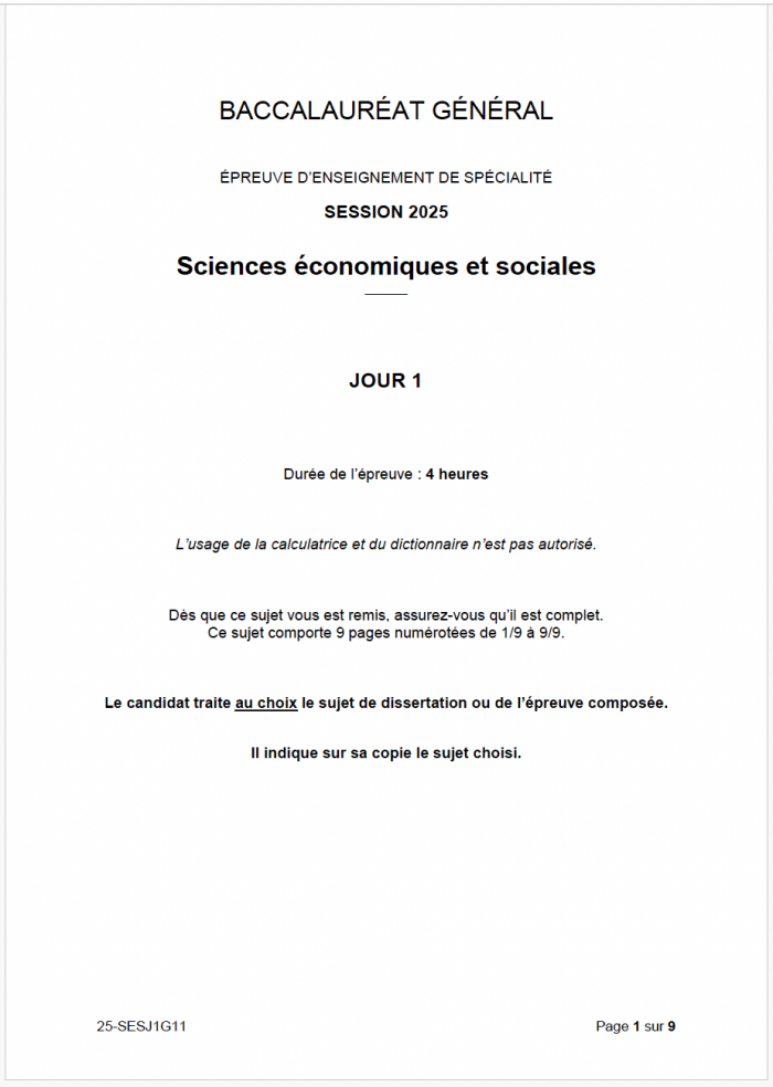 sujet SES bac 2025
centres étrangers groupe 1