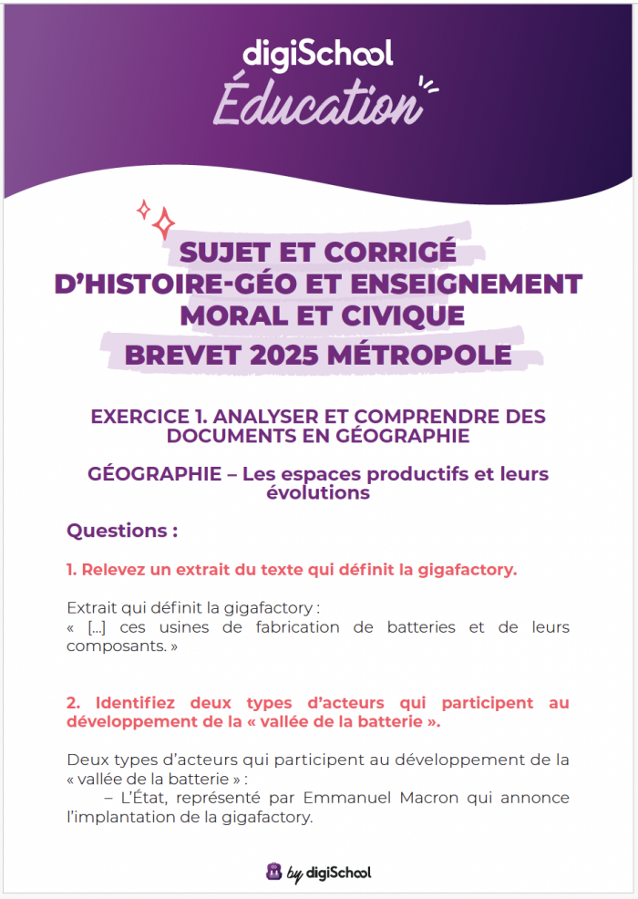 sujet et corrigé brevet histoire 2025
