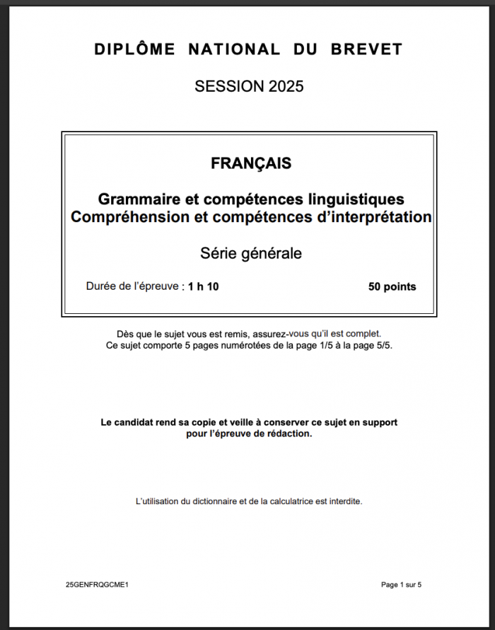 sujet grammaire brevet français