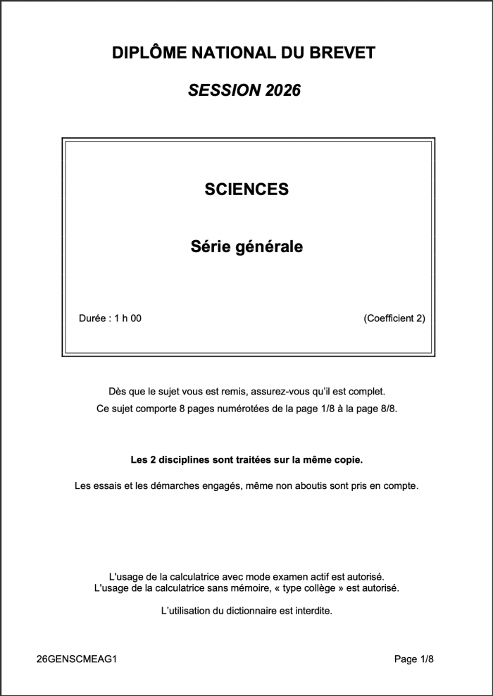Brevet Sciences 2026