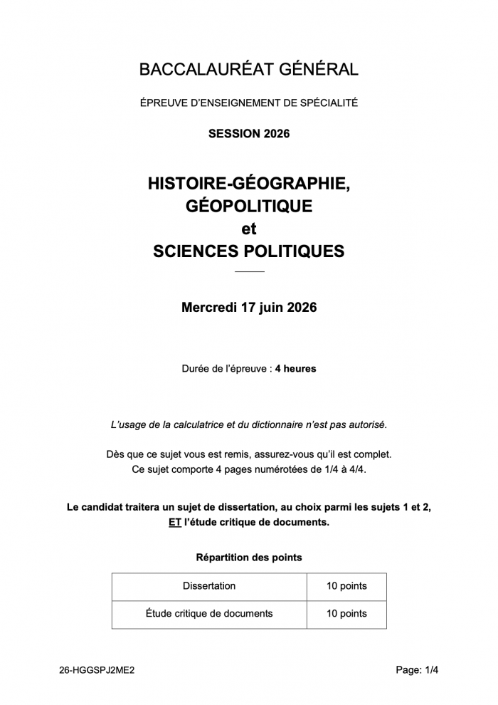 sujet bac HGGSP jour 2
