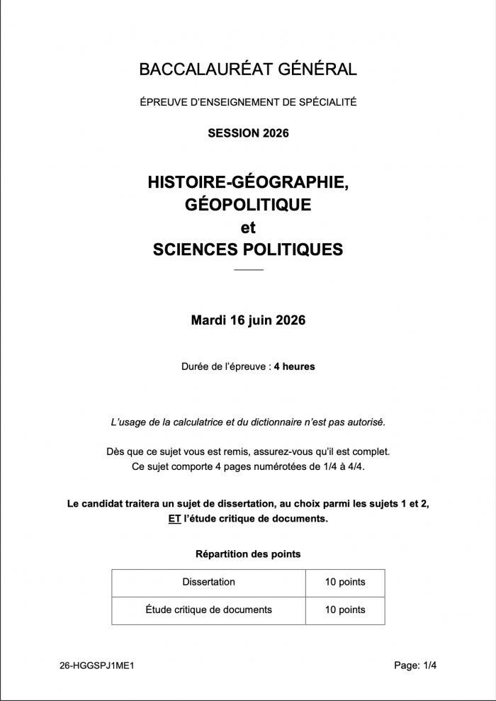 sujet hggsp bac 2026
