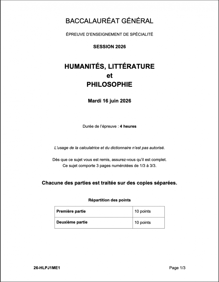 sujet HLP bac 2026
