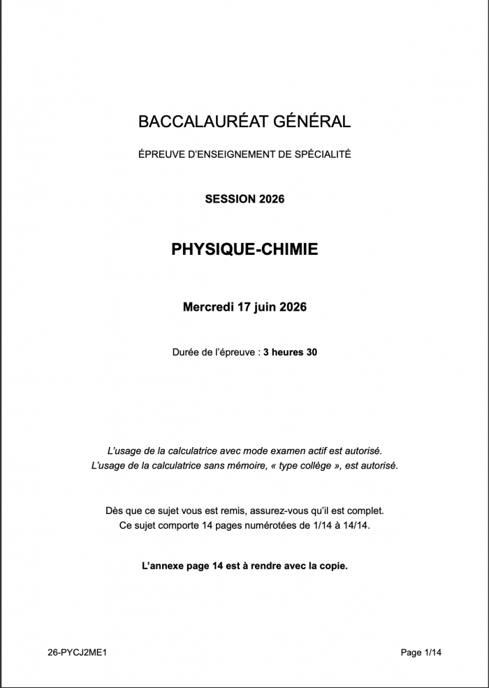 bac 2026 sujet physique jour 2