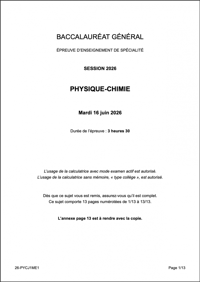 sujet physique bac 2026
