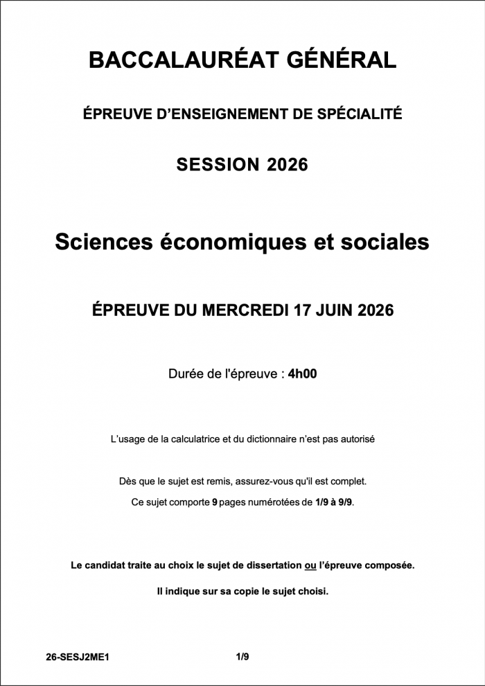 sujet bac SES jour 2