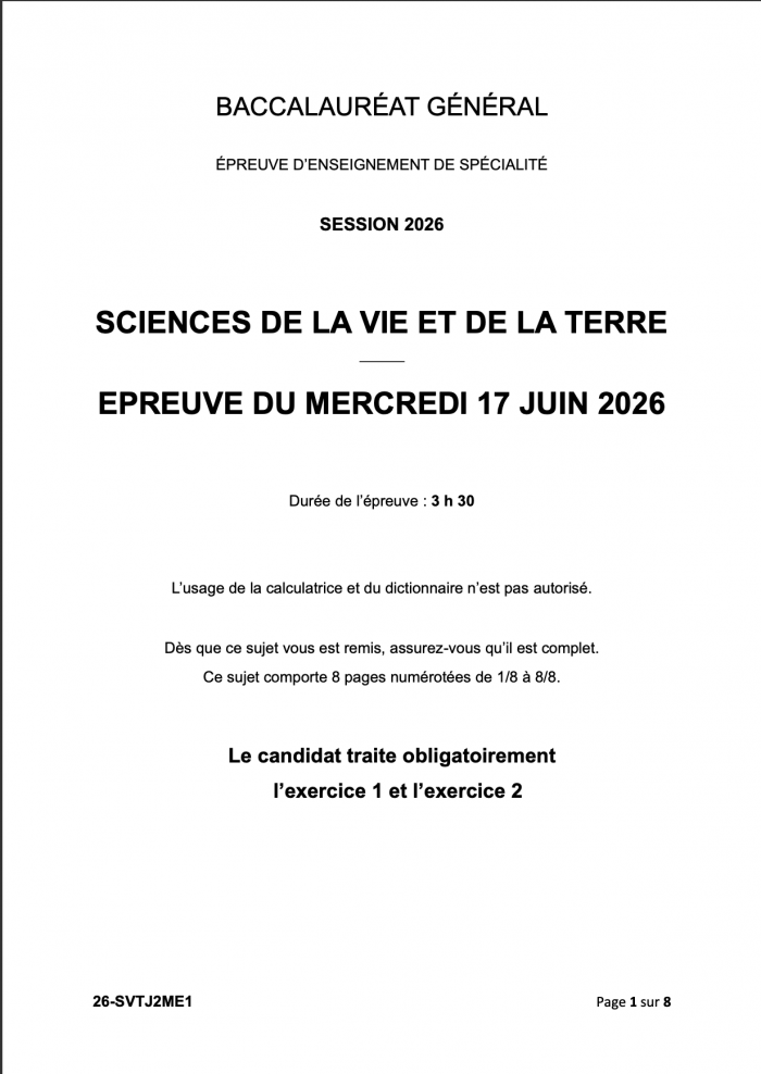 bac SVT 2026 jour 2